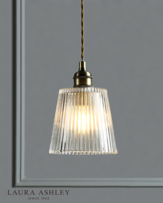 Laura Ashley Callaghan Antique Brass & Ribbed Glass Pendant