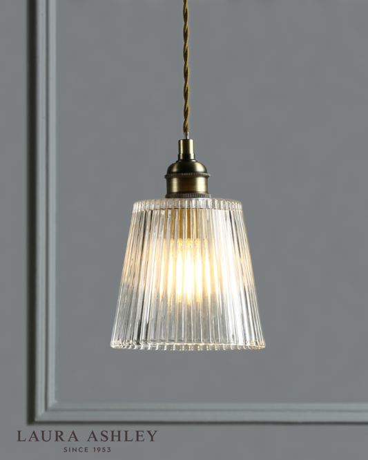 Laura Ashley Callaghan Antique Brass & Ribbed Glass Pendant