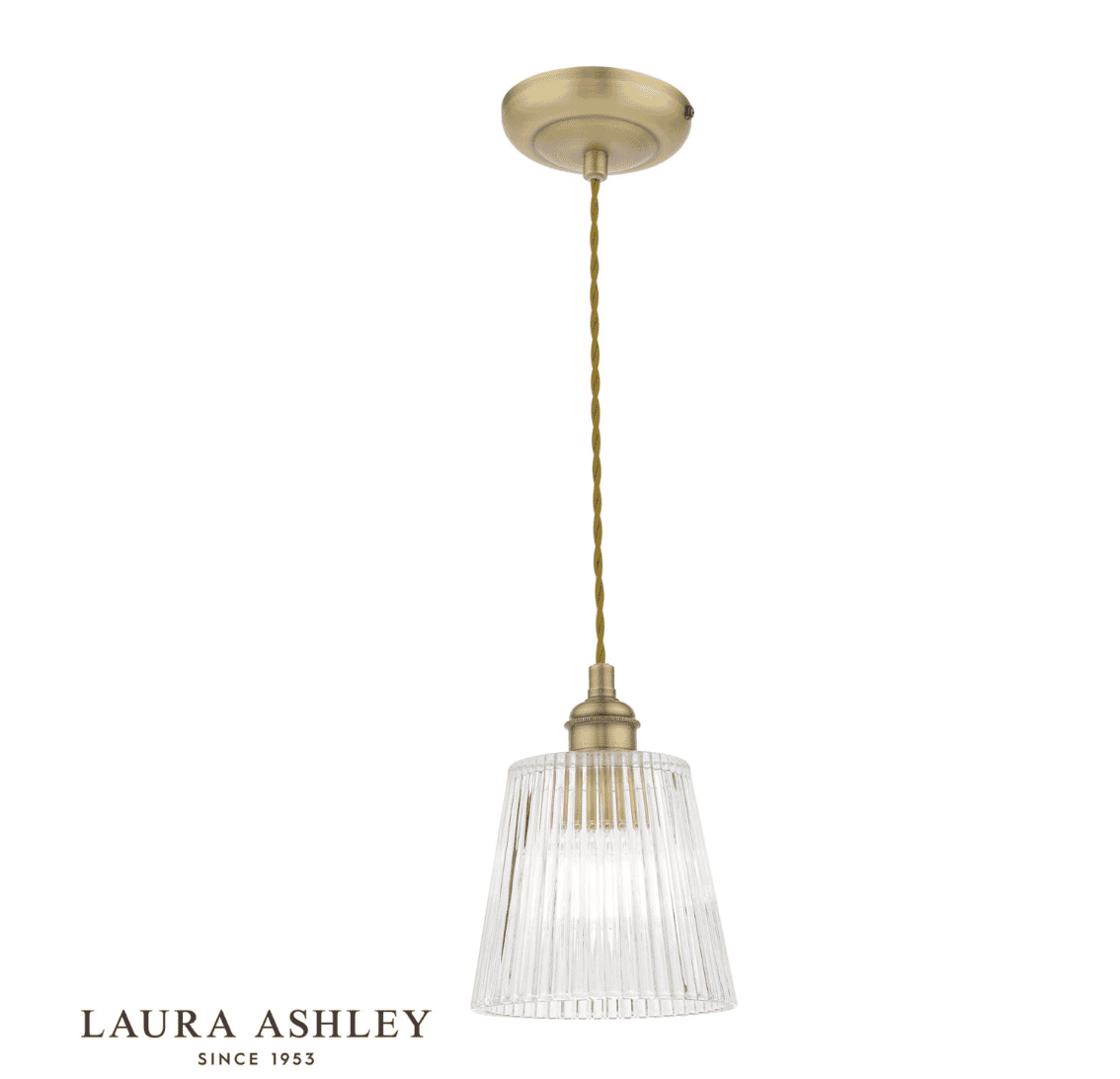 Laura Ashley Callaghan Antique Brass & Ribbed Glass Pendant
