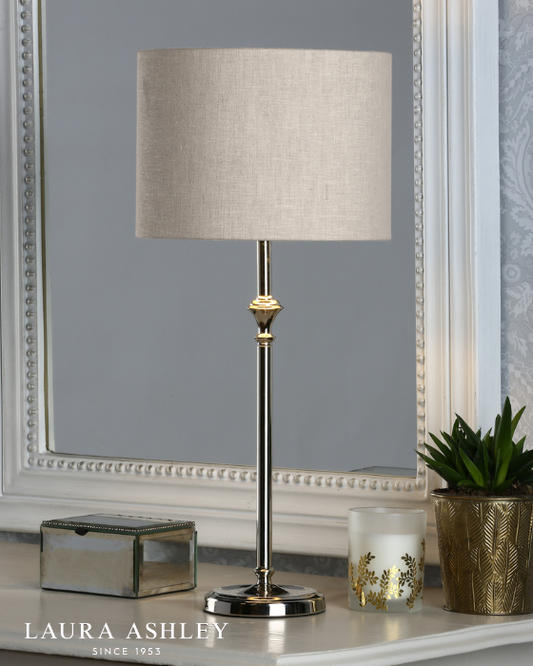 Laura Ashley Highgrove Polished Nickel Table Lamp With Grey Shade