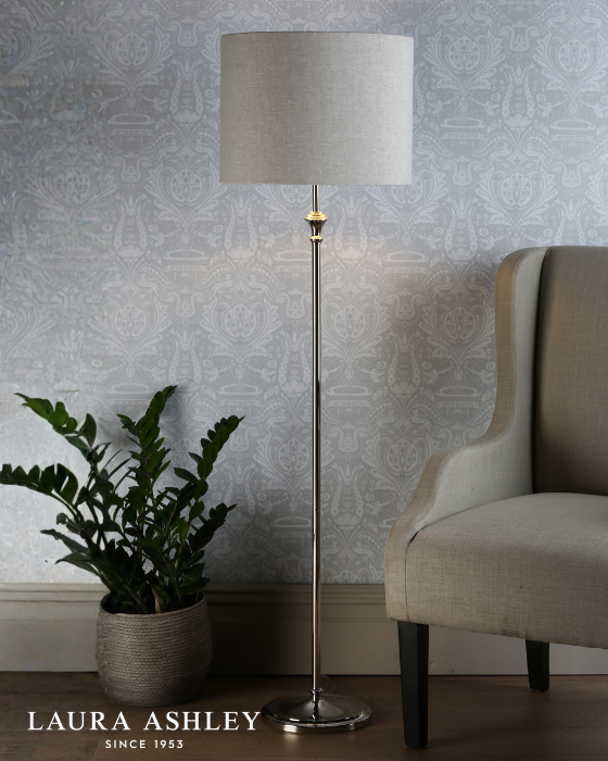 Laura Ashley Highgrove Polished Nickel  Floor Lamp With Grey Shade