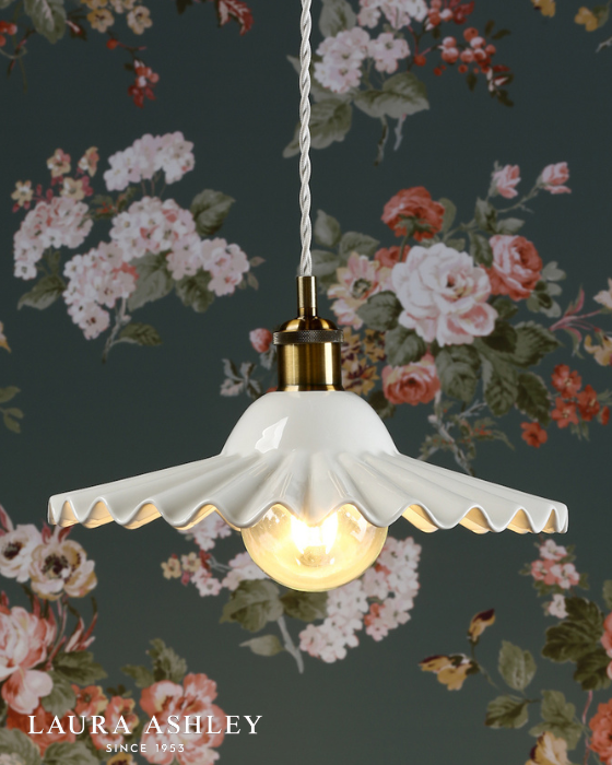 Laura Ashley Beca Large White Ceramic & Antique Brass Pendant