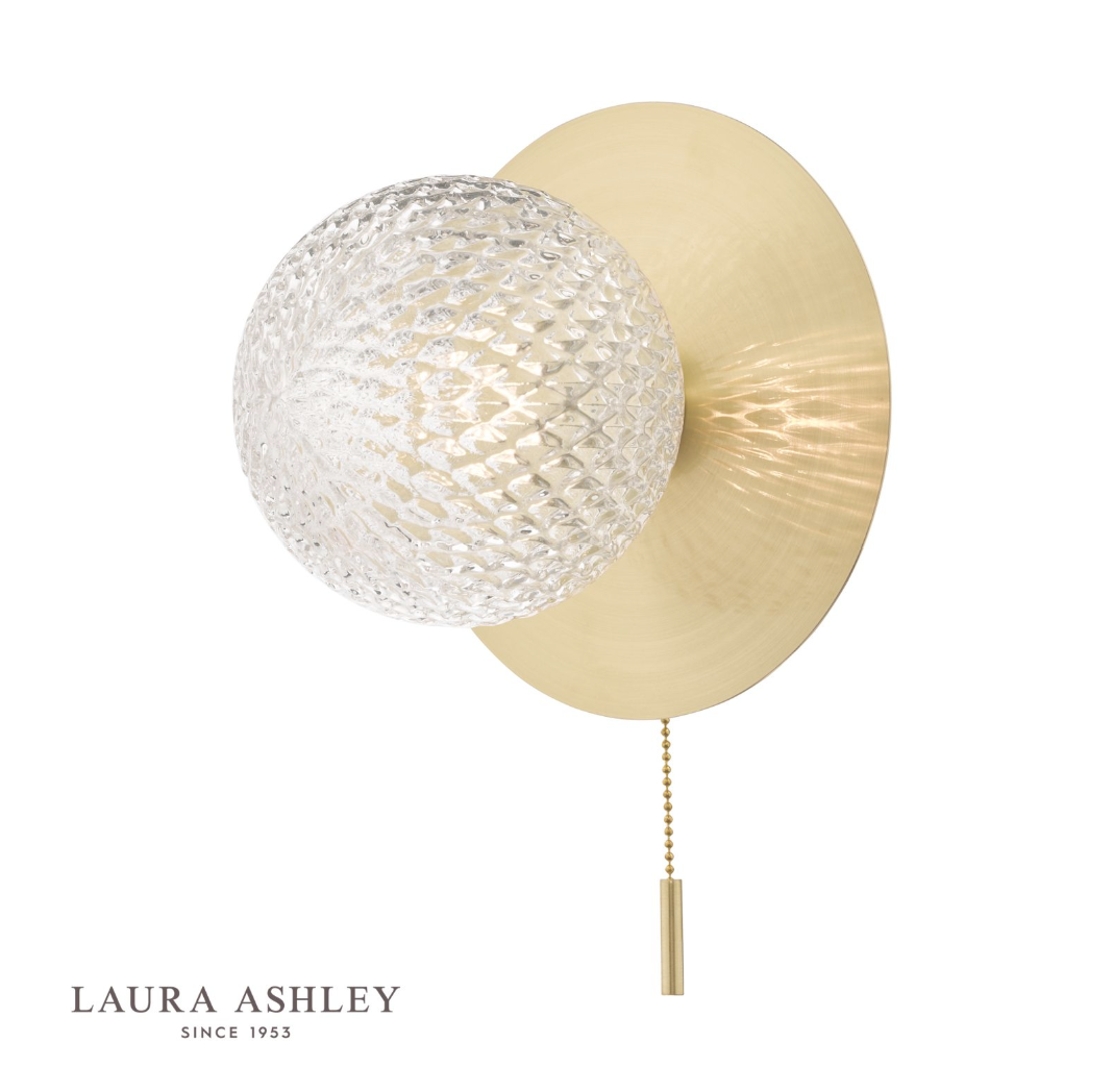 Laura Ashley Prague Bathroom IP44 Satin Brass & Glass Wall Light