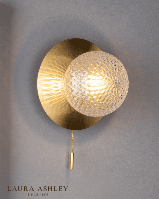 Laura Ashley Prague Bathroom IP44 Satin Brass & Glass Wall Light