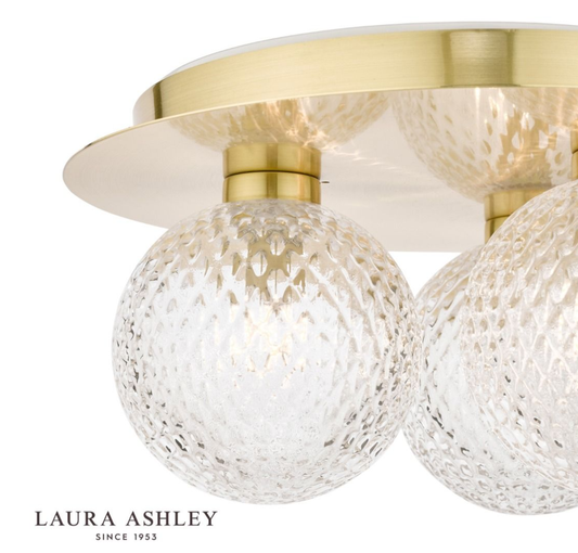 Laura Ashley Prague Bathroom IP44 3 Light Satin Brass & Glass Flush