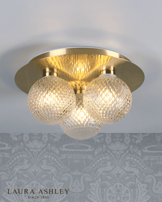 Laura Ashley Prague Bathroom IP44 3 Light Satin Brass & Glass Flush