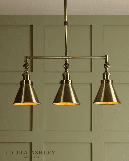 Laura Ashley Rufus 3 Light Antique Brass Bar Pendant