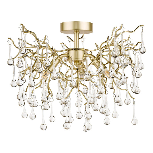 Laura Ashley Willow 3 Light Satin Champagne & Crystal Semi Flush