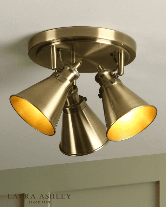 Laura Ashley Rufus 3 Light Antique Brass Plate Spotlight
