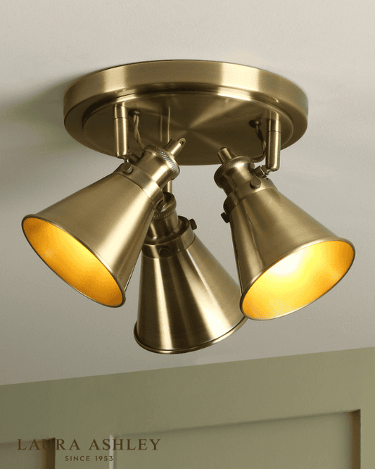 Laura Ashley Rufus 3 Light Antique Brass Plate Spotlight