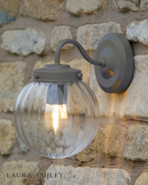 Laura Ashley Georgie Outdoor IP44 Matt Grey & Glass Wall Light
