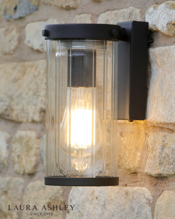 Laura Ashley Arthur Outdoor IP44 Matt Black & Glass Wall Light
