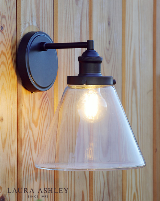 Laura Ashley Isaac Outdoor IP44 Charcoal & Glass Wall Light