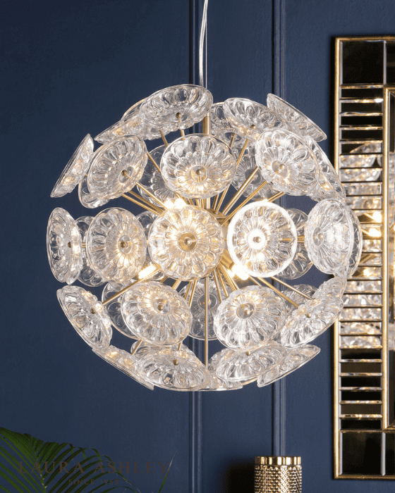 Laura Ashley Elwick 6 Light Textured Glass & Antique Brass Pendant