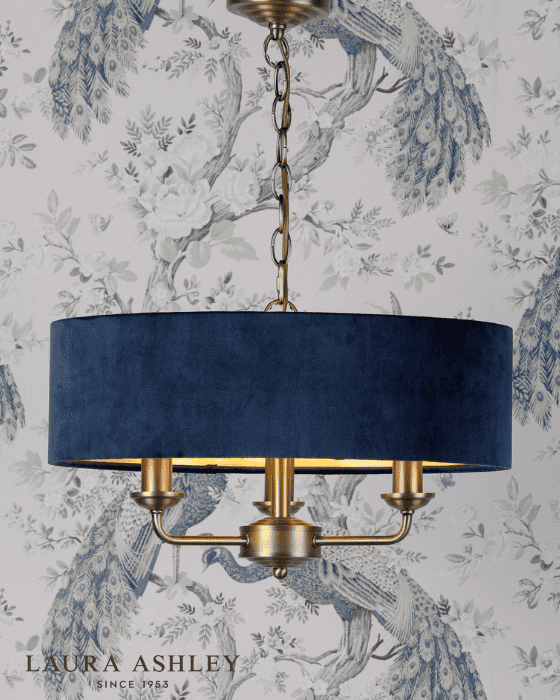 Laura Ashley Sorrento 3 Light Matt Antique Brass Pendant with Blue Shade