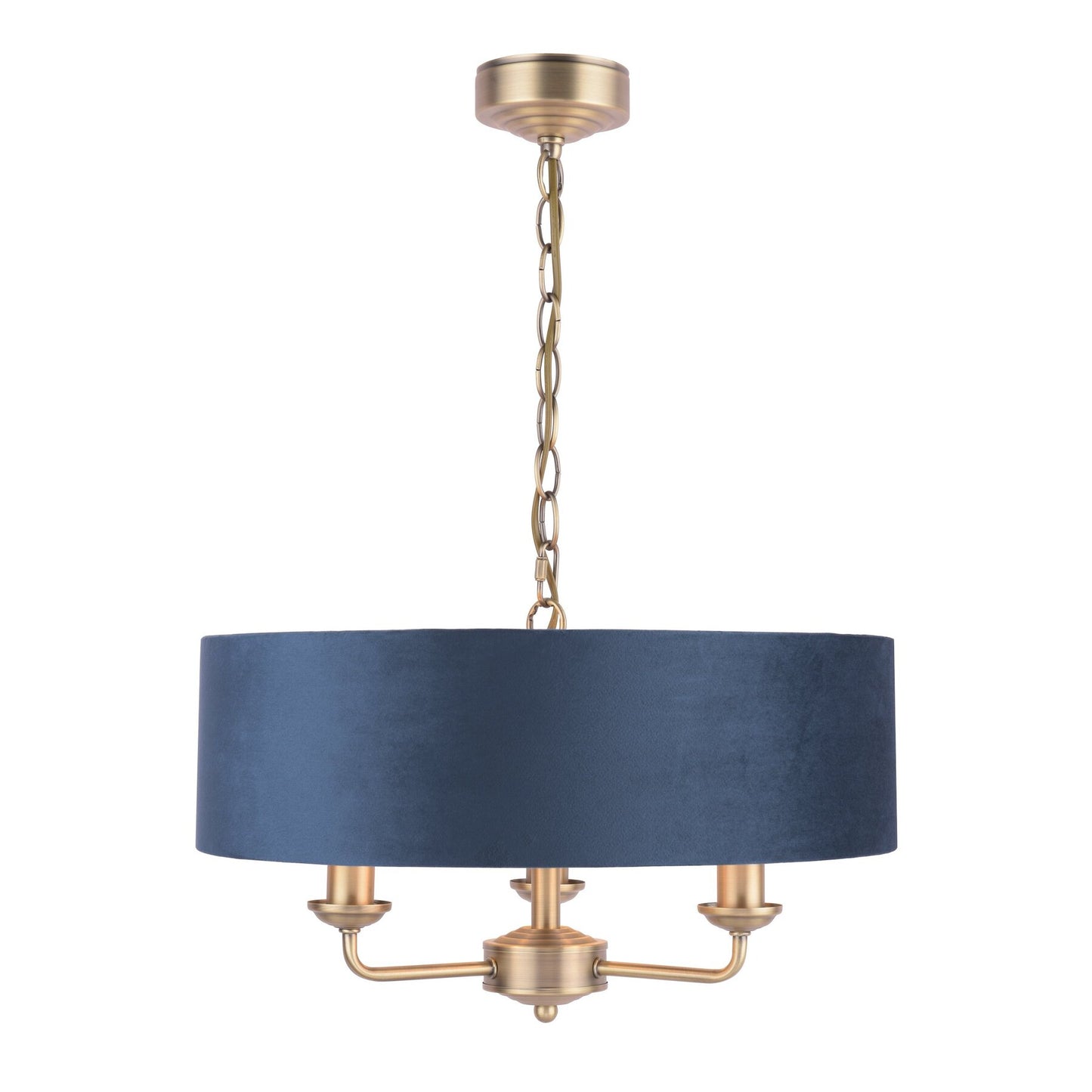 Laura Ashley Sorrento 3 Light Matt Antique Brass Pendant with Blue Shade