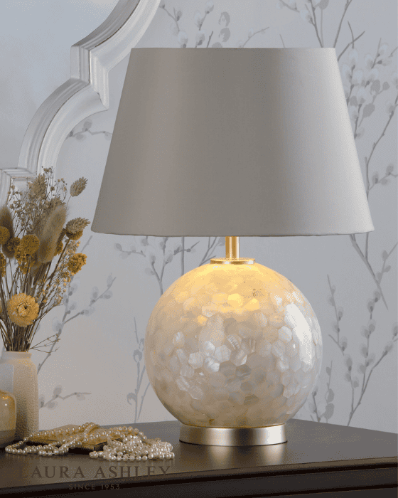Laura Ashley Mathern Cream Shell & Champagne Table Lamp With Shade