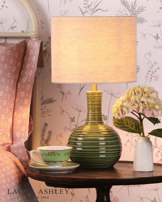 Laura Ashley Padley Green Ceramic & Antique Brass Table Lamp With Shade