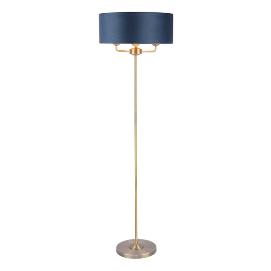 Laura Ashley Sorrento 3 Light Matt Antique Brass Floor Lamp with Blue Shade