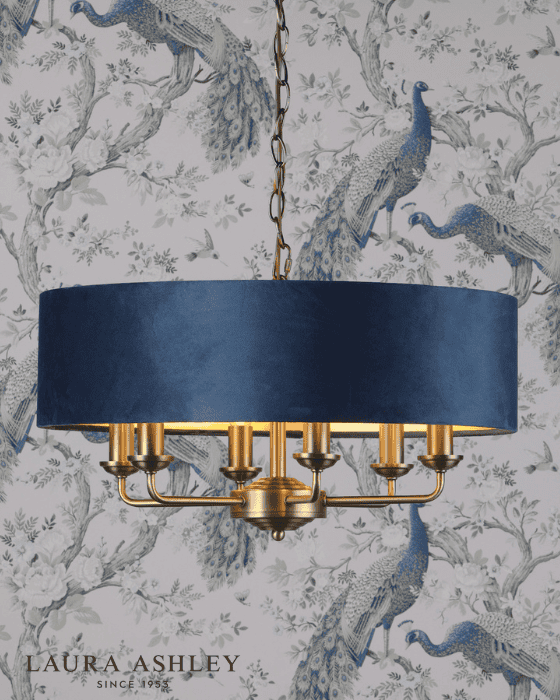 Laura Ashley Sorrento 6 Light Matt Antique Brass Pendant with Blue Shade