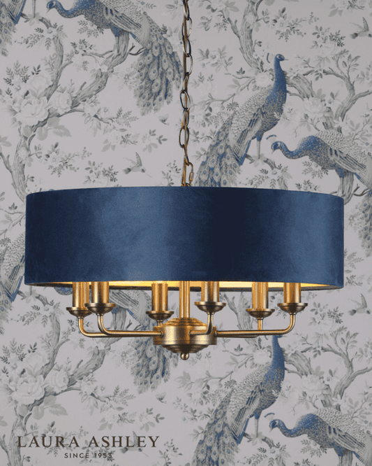 Laura Ashley Sorrento 6 Light Matt Antique Brass Pendant with Blue Shade