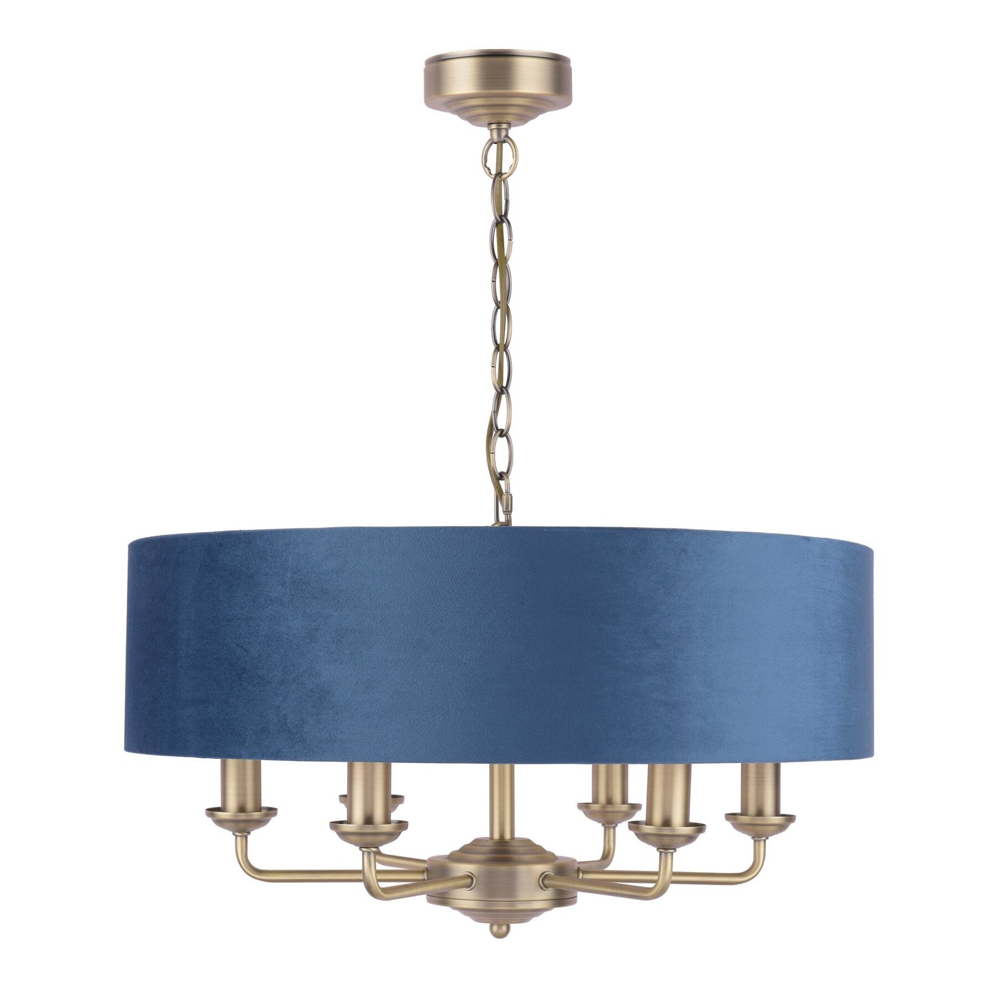 Laura Ashley Sorrento 6 Light Matt Antique Brass Pendant with Blue Shade