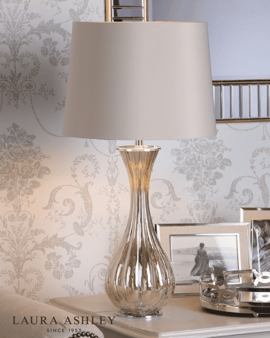 Laura Ashley Nevern Champagne Glass & Polished Chrome Table Lamp With Shade