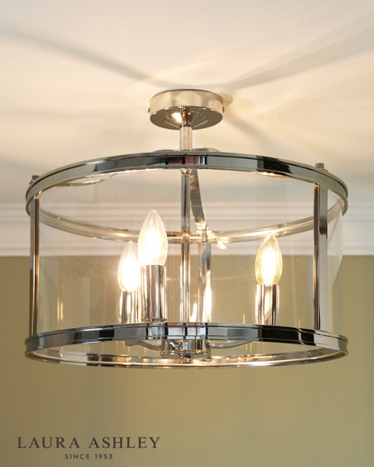 Laura Ashley Harrington 3 Light Polished Nickel & Glass Semi Flush