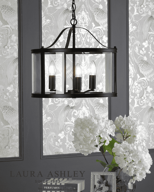 Laura Ashley Harrington 3 Light Matt Black & Glass Pendant