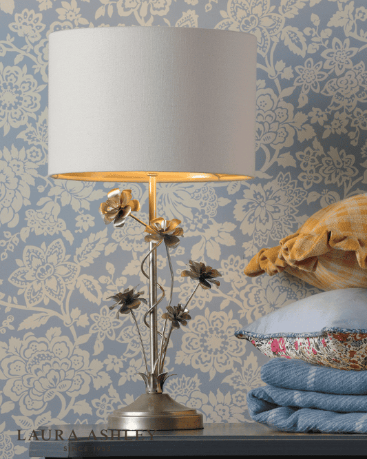 Laura Ashley Lyndale Distressed Silver Leaf & Cream Table Lamp With Shade