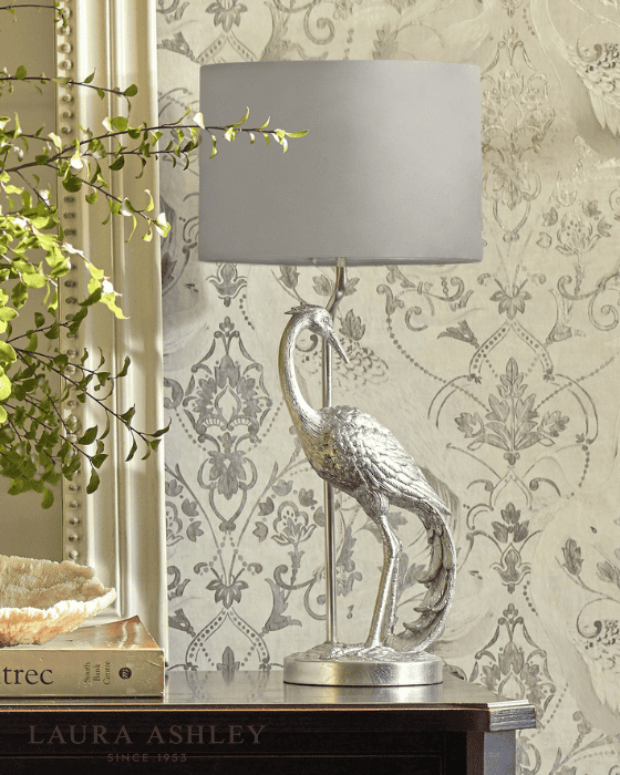 Laura Ashley Tregaron Heron Silver Table Lamp with Shade