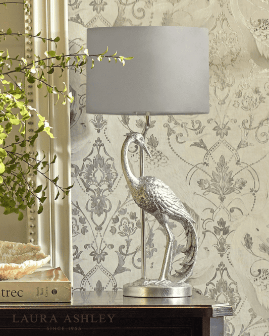 Laura Ashley Tregaron Heron Silver Table Lamp with Shade