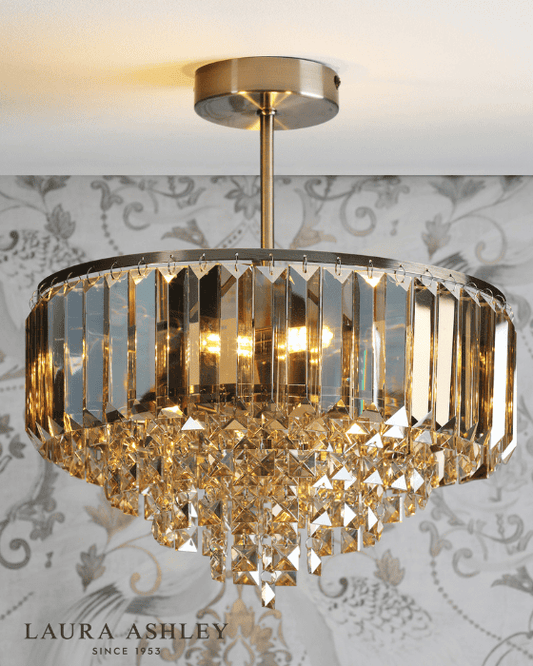 Laura Ashley Vienna 3 Light Champagne Crystal & Antique Brass Semi Flush