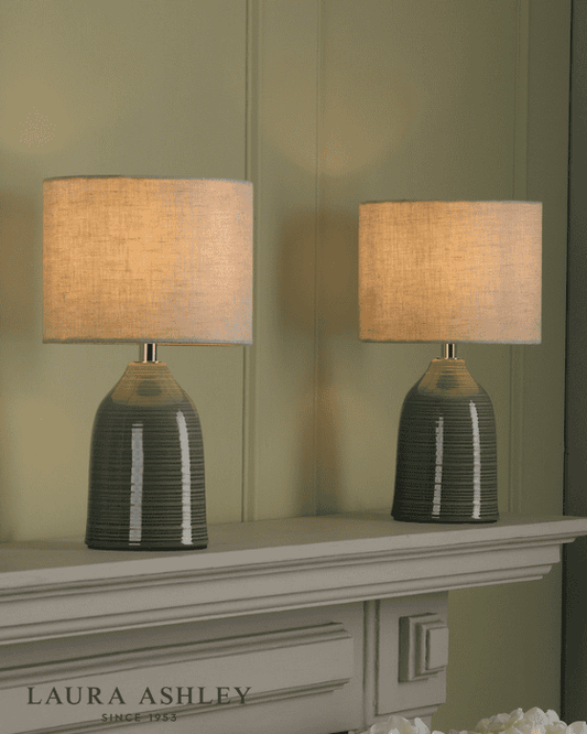 Laura Ashley Penny Blue Crackle Glaze Table Lamp With Shade (Twin Pack)