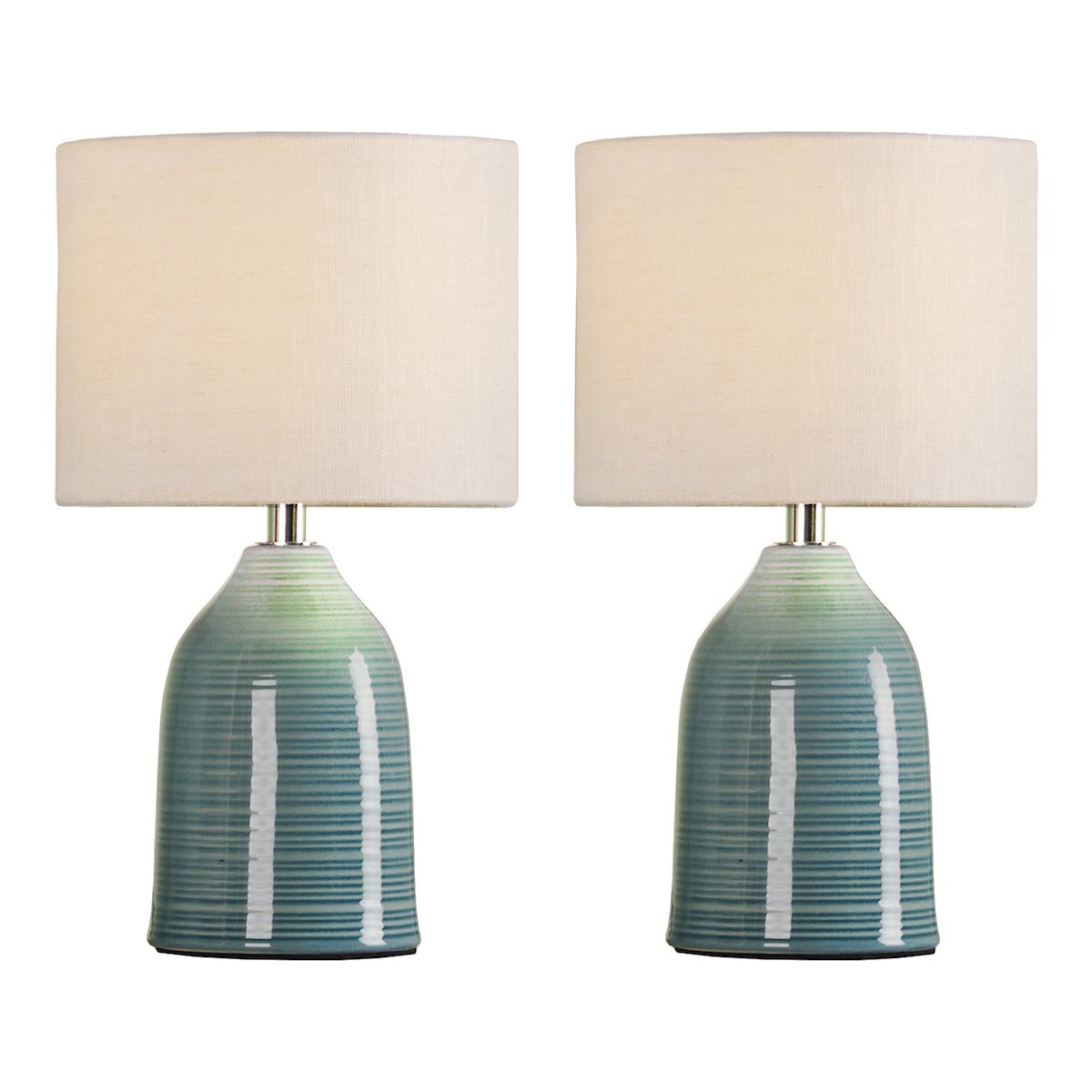 Laura Ashley Penny Blue Crackle Glaze Table Lamp With Shade (Twin Pack)