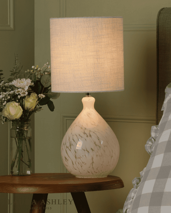 Laura Ashley Confetti White Art Glass & Polished Chrome Table Lamp With Shade