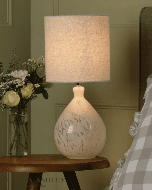 Laura Ashley Confetti White Art Glass & Polished Chrome Table Lamp With Shade