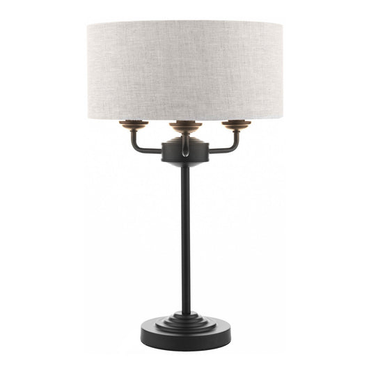 Laura Ashley Sorrento 3 Light Matt Black & Natural Table Lamp With Shade