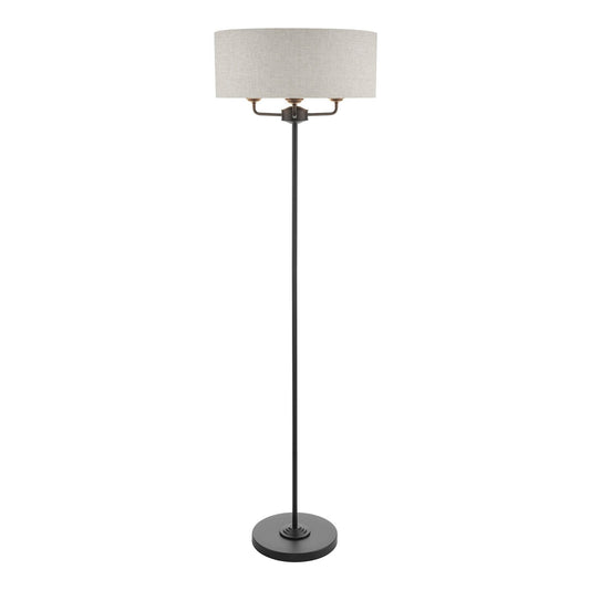 Laura Ashley Sorrento 3 Light Matt Black & Natural Floor Lamp With Shade