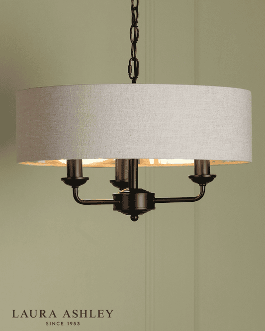 Laura Ashley Sorrento 3 Light Matt Black & Natural Chadelier With Shade