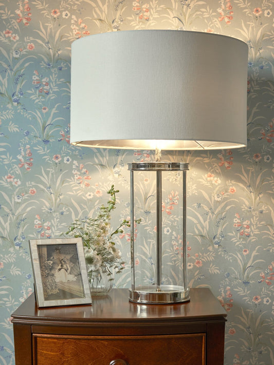Laura Ashley Harrington Large Polished Nickel & Glass Table Lamp With Shade