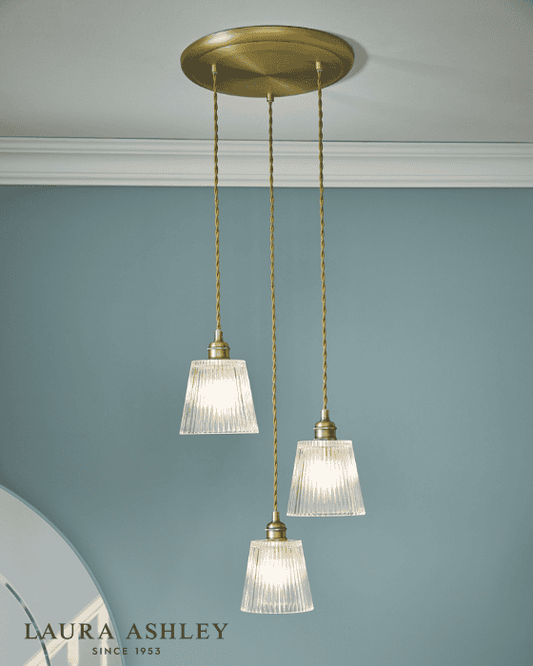 Laura Ashley Callaghan 3 Light Antique Brass & Glass Pendant