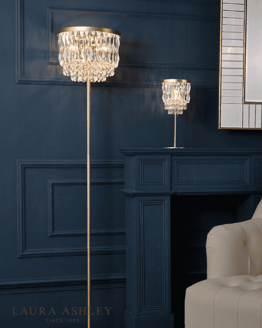 Laura Ashley Rhosill 3 Light Crystal & Matt Antique Brass Floor Lamp