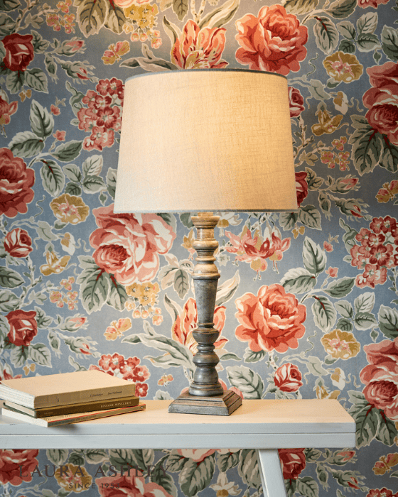 Lamps R Us Laura Ashley Tate Distressed Grey & Polished Chrome Table Lamp Base On ...