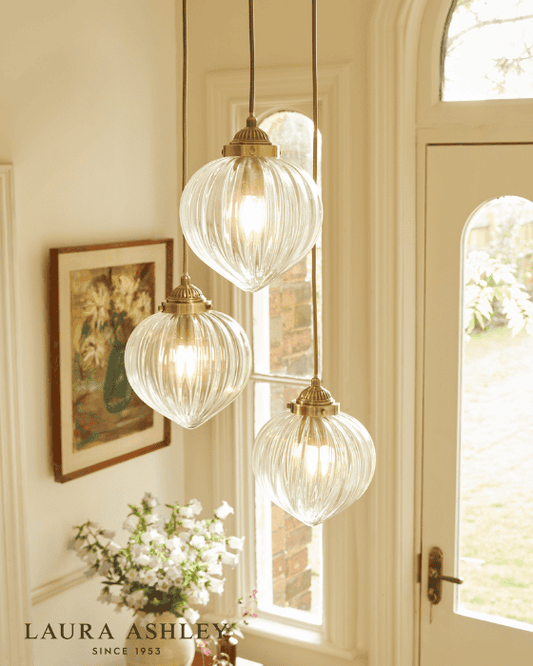 Laura Ashley Whitham 3 Light Antique Brass & Glass Cluster Pendant