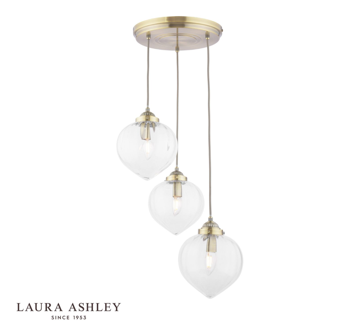 Laura Ashley Whitham 3 Light Antique Brass & Glass Cluster Pendant