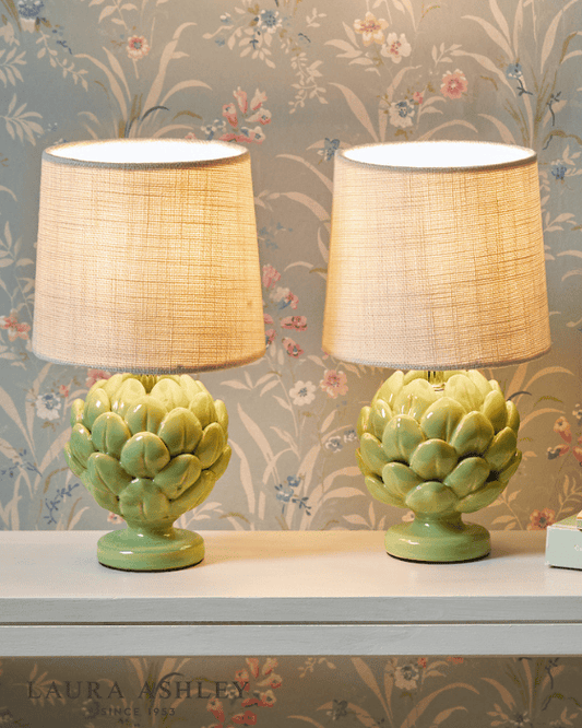 Laura Ashley Artichoke Table Lamp Green With Shade (Twin Pack)