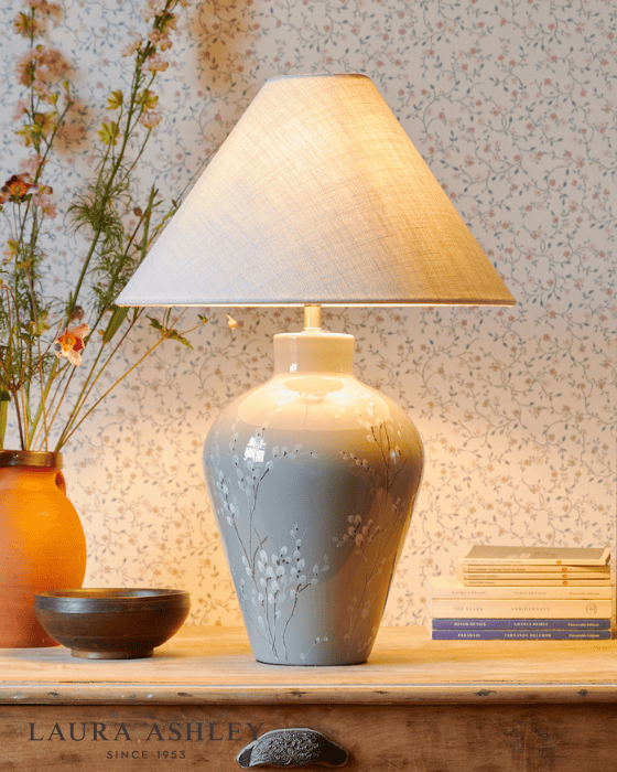 Laura Ashley Pussywillow Grey Ceramic & Polished Nickel Table Lamp With Shade