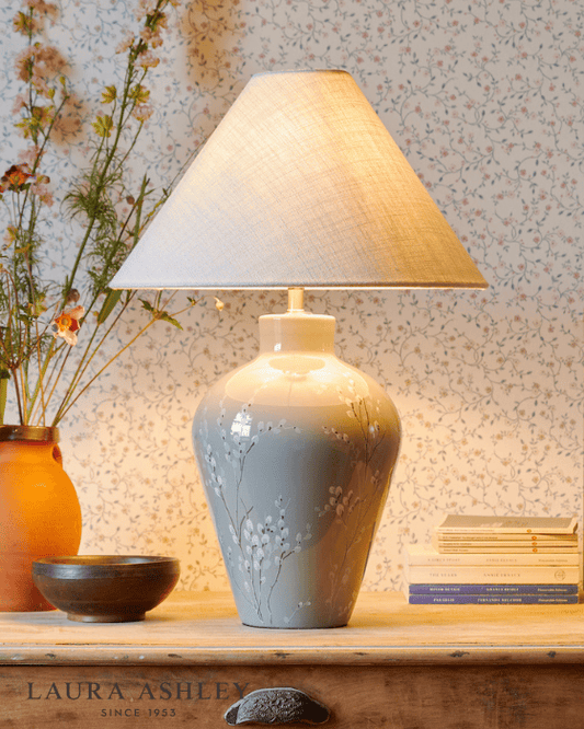 Laura Ashley Pussywillow Grey Ceramic & Polished Nickel Table Lamp With Shade