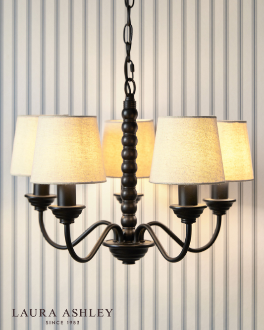 Laura Ashley Norbury 5 Light Matt Black Armed Chandelier With Shades